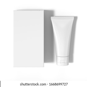 Blank Plastic Tube And Box For Cream Or Gel Packaging Mockup, Isolated On White Background. 3D Rendering