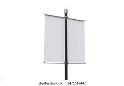 Blank Pole Banner Mock Up Template On Isolated White Background, Ready For Design Presentation, 3d Illustration