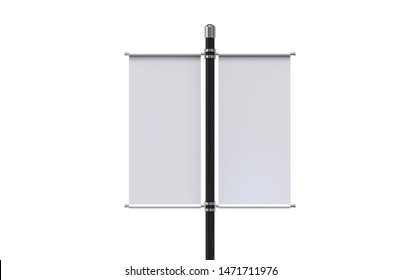 Blank Pole Banner Mock Up Template On Isolated White Background, Ready For Design Presentation, 3d Illustration