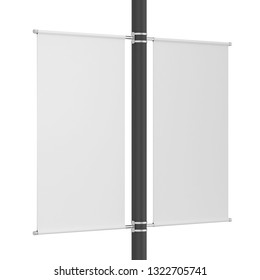 Blank Pole Banner Mockup. 3d Illustration Isolated On White Background 