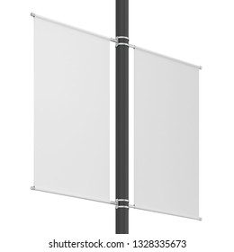 Blank Pole Banner Mockup. 3d Illustration Isolated On White Background 