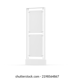 Blank Poster Stand Mockup Template On Isolated White Background, Ready For Your Design And Branding, 3d Illustration.