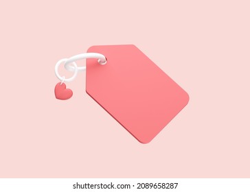 Blank Price Tag With Heart. Discount Coupon For Sale. Mockup With Empty Copy Space For Promotion. Pink Label. Banner Template. 3D Rendering