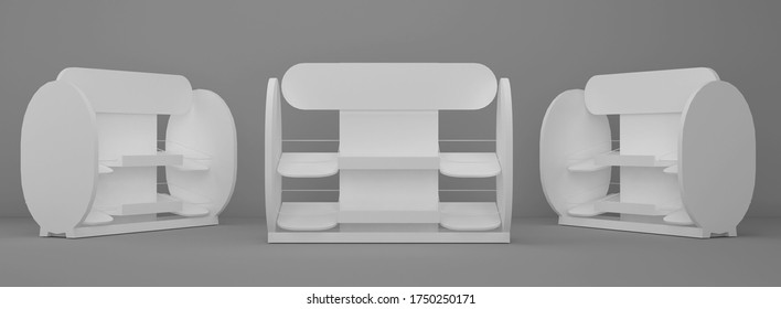 Blank Product Display Shelf. Mockup, Mock Up, Template. On White Background Isolated. 3D Illustration