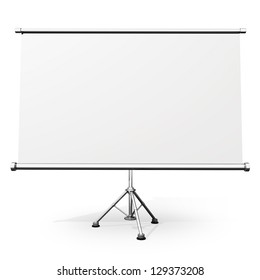 Blank Projection Screen With Tripod Isolated On White Background High Resolution 3d Render