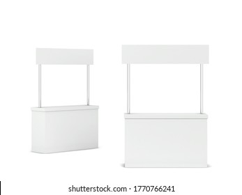 Blank Promo Counter Stand Mockup. 3d Illustration Isolated On White Background 