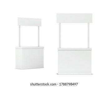 Blank Promo Counter Stand Mockup. 3d Illustration Isolated On White Background 