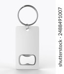 Blank promotional keychain opener template mockup 3d illustration. 