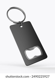 Blank promotional keychain opener template mockup 3d illustration. 