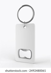 Blank promotional keychain opener template mockup 3d illustration. 