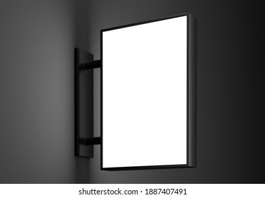 Blank Rectangle Light Box Sign Mockup With Copy Space On Dark Wall. 3D Illustration