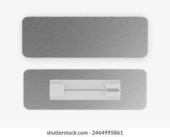 Blank rectangular badge pin brooch. Realistic 3d illustration isolated on white background.