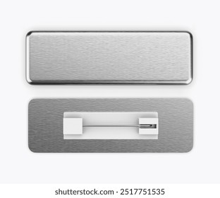 Blank rectangular badge pin brooch. Realistic 3d illustration isolated on white background.