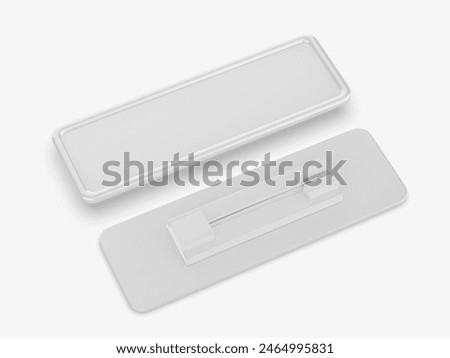 Blank rectangular badge pin brooch. Realistic 3d illustration isolated on white background.