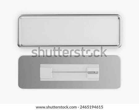 Blank rectangular badge pin brooch. Realistic 3d illustration isolated on white background.