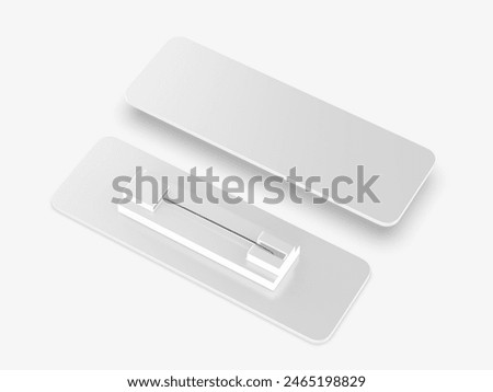 Blank rectangular badge pin brooch. Realistic 3d illustration isolated on white background.