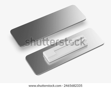 Blank rectangular badge pin brooch. Realistic 3d illustration isolated on white background.