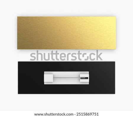 Blank rectangular badge pin brooch. Realistic 3d illustration isolated on white background.