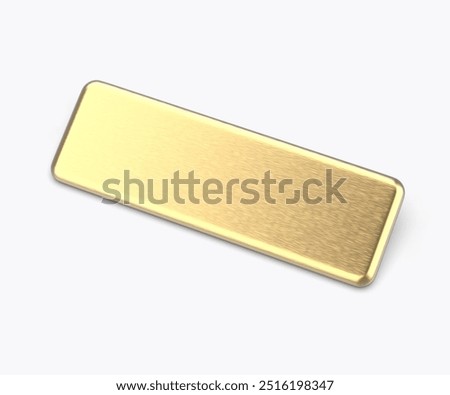 Blank rectangular badge pin brooch. Realistic 3d illustration isolated on white background.