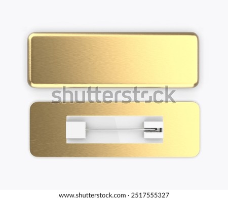Blank rectangular badge pin brooch. Realistic 3d illustration isolated on white background.