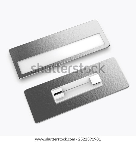 Blank rectangular badge pin brooch. Realistic 3d illustration isolated on white background.