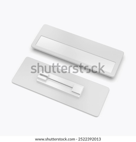 Blank rectangular badge pin brooch. Realistic 3d illustration isolated on white background.