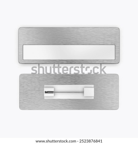 Blank rectangular badge pin brooch. Realistic 3d illustration isolated on white background.