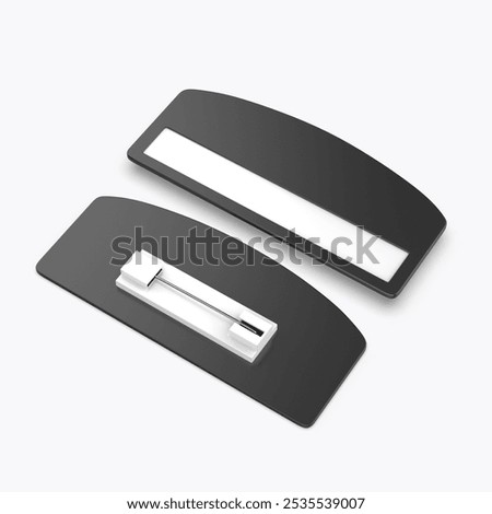 Blank rectangular badge pin brooch. Realistic 3d illustration isolated on white background.