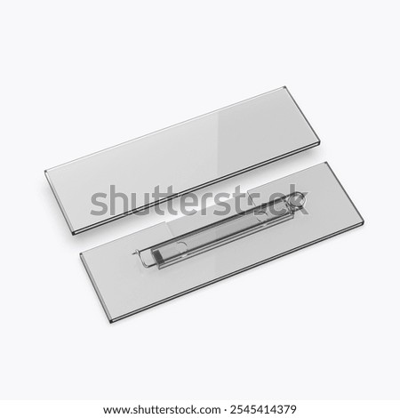 Blank rectangular badge pin brooch. Realistic 3d illustration isolated on white background.