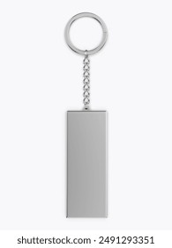 Blank rectangular pendant keychain ring blank template 3d illustration.
