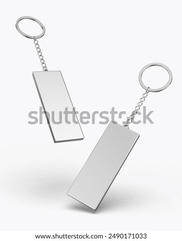 Blank rectangular pendant keychain ring blank template 3d illustration.