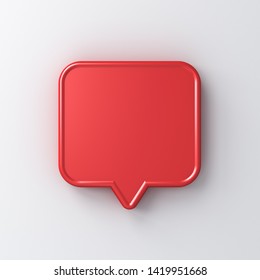 Blank Red Speech Bubble Pin Isolated On White Background With Shadow 3D Rendering