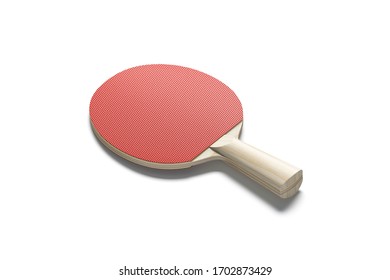 Blank Red Wood Table Tennis Racket Mockup, Side View, 3d Rendering. Empty Ping-pong Racquet With Rubber Paddle Mock Up, Isolated. Clear Sport Equipment For Tabletennis Match Mokcup Template.