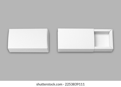 Blank Rigid Sleeve box die cut mock up template. Blank sliding drawer cardboard box  for branding presentation, 3d rendering. slide box template.