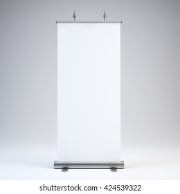 Blank Roll Up Banner Display On White Background.Template Mockup.3d Render