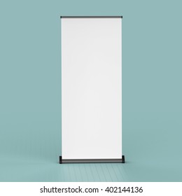 Blank Roll Up Banners  Template . 3D Rendering Isolated On Color Background Mock Up