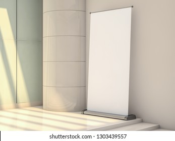 Blank Rollup Banner Display. Template Mockup. 3D Rendering