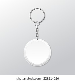 Blank Round Keychain With Ring And Chain For Key Isolated On White Background