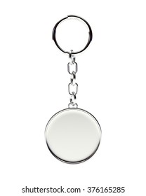 Blank Round Metal Key Chain With Key Ring Isolated On White Background
