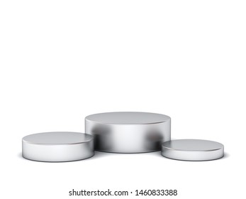 Blank Shiny Metal Podium Isolated On White Background With Shadows 3D Rendering