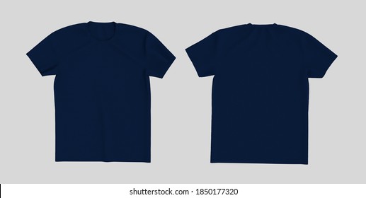 Blank short sleeve t-shirt mockup, front and back views. Design presentation for print, 3d rendering, 3d illustration