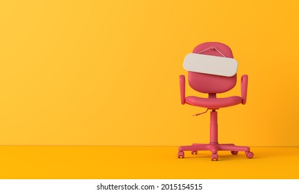 Blank Sign On An Empty Chair. Hiring New Job Vacancy Concept. 3D Rendering