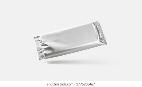 Blank Silver Chocolate Bar Foil Wrap Mockup, Gray Background, 3d Rendering. 