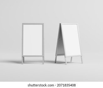 Blank  silver metallic stand board on the empty background, chalkboard menu sign, outdoor avbertising sign, 3d rendering, 3d illustration