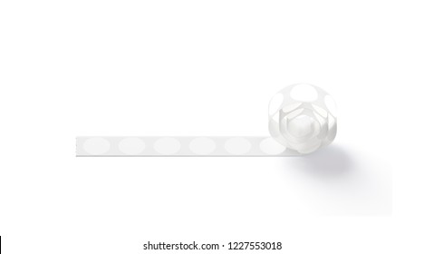 Blank Silver Tape With White Round Stickers Mockup, Front View, Isolated, 3d Rendering. Empty Glue Coupon On Release Liner Mock Up. Clear Tape With Adhesive Circle Tag For Price Or Note Template.