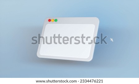 Blank Simple Browser Window With Arrow Cursor Symbol on Soft Blue Studio Background. Cartoon Minimal Style. Web Concept. 3D Render Illustration.