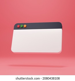 blank Simple Browser window Symbol in 3D rendering isolated on red background