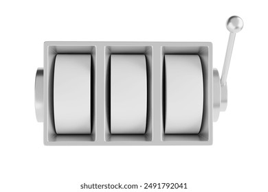 Blank Slot Machine with Spin Elements and Lever Arm on a White Background. 3d Rendering
