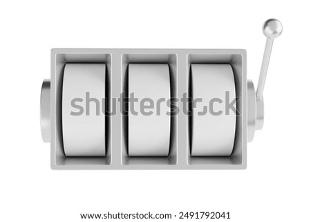 Blank Slot Machine with Spin Elements and Lever Arm on a White Background. 3d Rendering