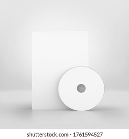 Blank software box Mockup with disk, medium size white Cardboard packaging box with cd, 3d rendering isolated on light background